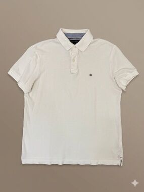 Tommy Hilfiger White Classic Polo Shirt with Small Chest Logo, Size L Custom Fit